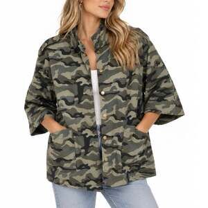 Sugarlips Camo Print Cargo Jacket Size XS Gorpcore Military Utility Shirt Jacket